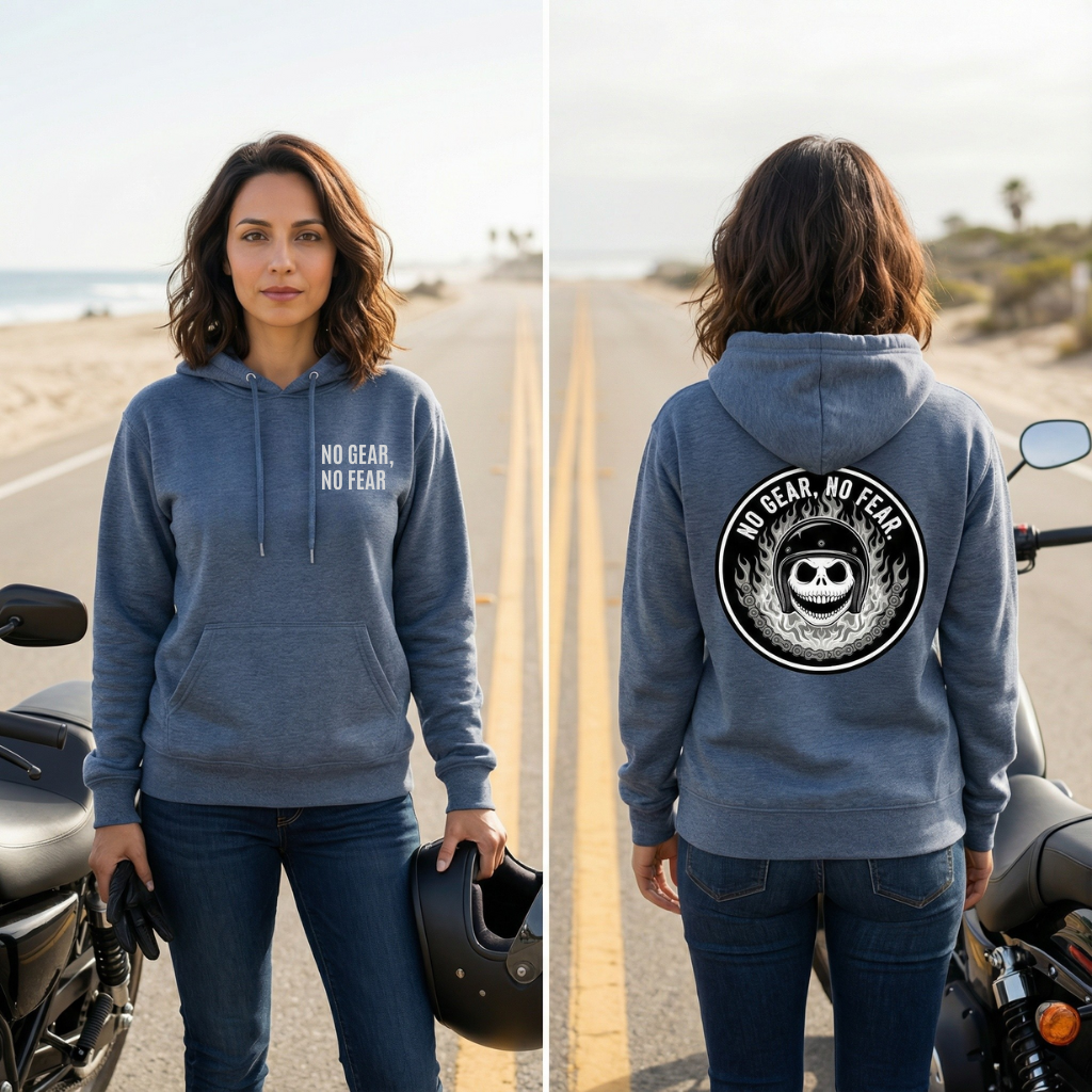 No Gear, No Fear, Unisex Motorcycle Hoodie