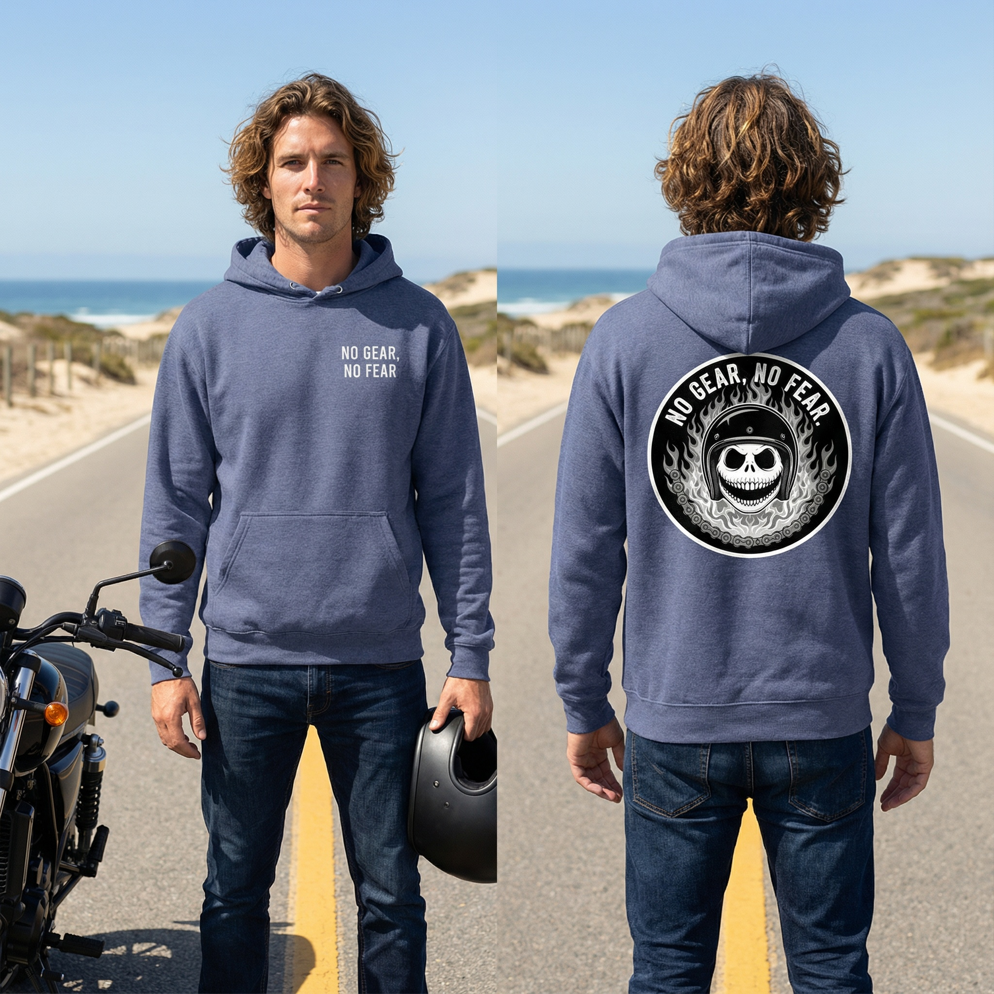 No Gear, No Fear, Unisex Motorcycle Hoodie